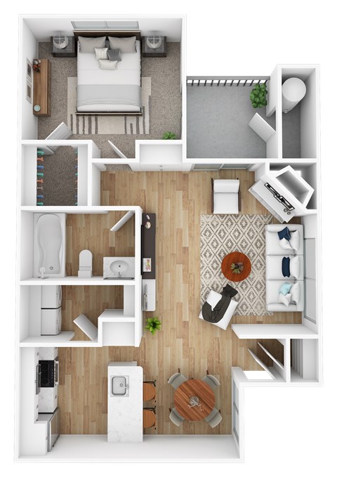 Floor plan for 1 bed, 1 bath, 749 sqft